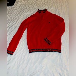IZOD Boys knitted zip up sweater. Size (XS) 4/5. Red, blue, & white.